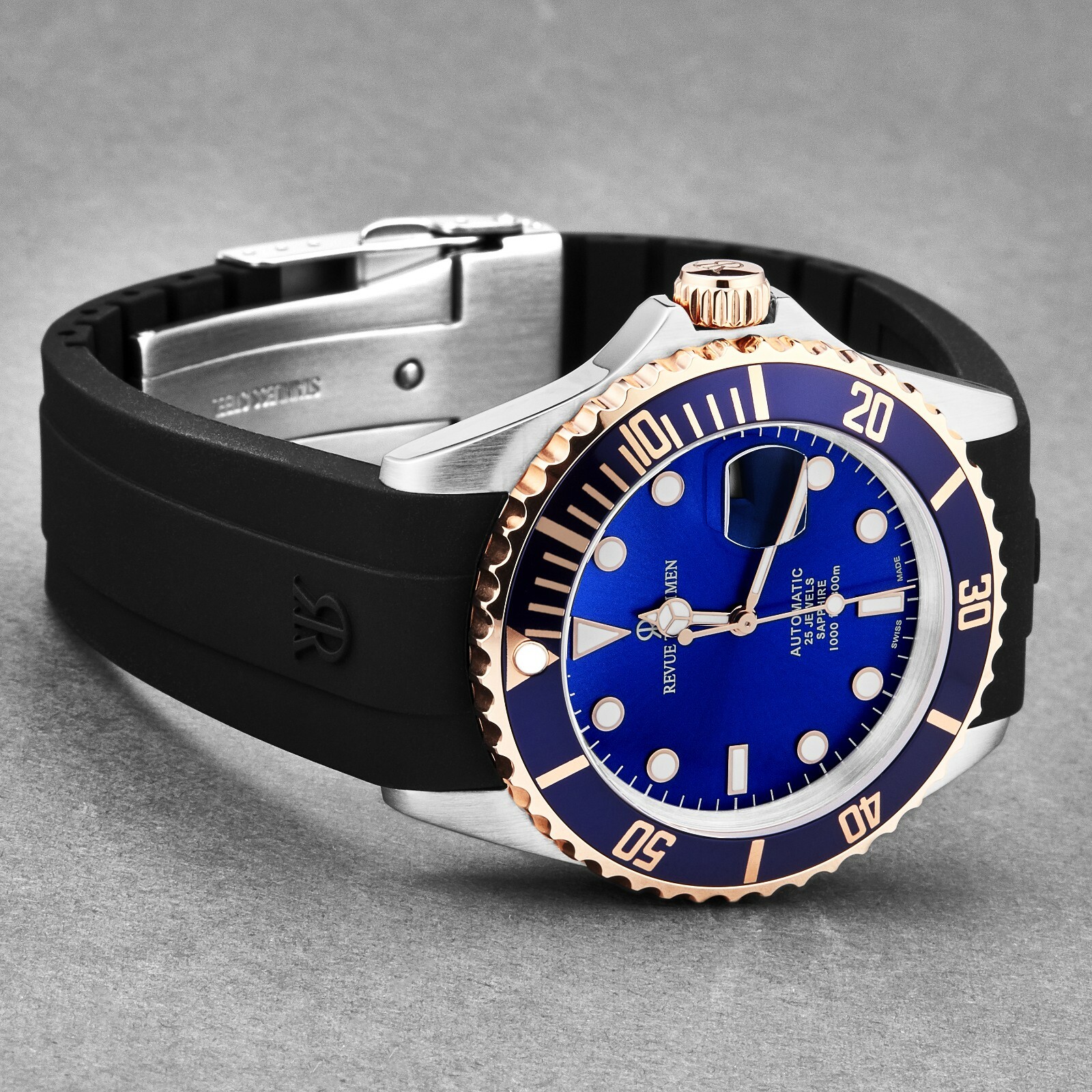 Pre-owned Revue Thommen 's Men's Diver Blue Dial Rubber Strap Automatic Watch 17571.2855