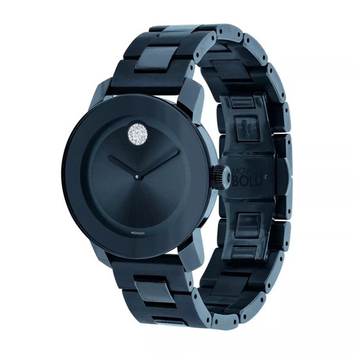 Pre-owned Movado Bold Blue Plated Stainless Steel Crystal Dot Ladies Watch 3600388
