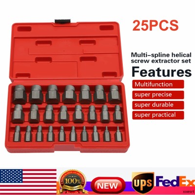 25 Pcs Multi-Spline Screw Extractor Set Hex Head Bit Socket Wrench Bolt Remover