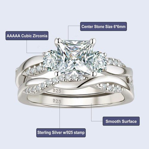 Wuziwen Rings Jewelry for Women CZ Sterling Silver Wedding Engagement Ring Sets