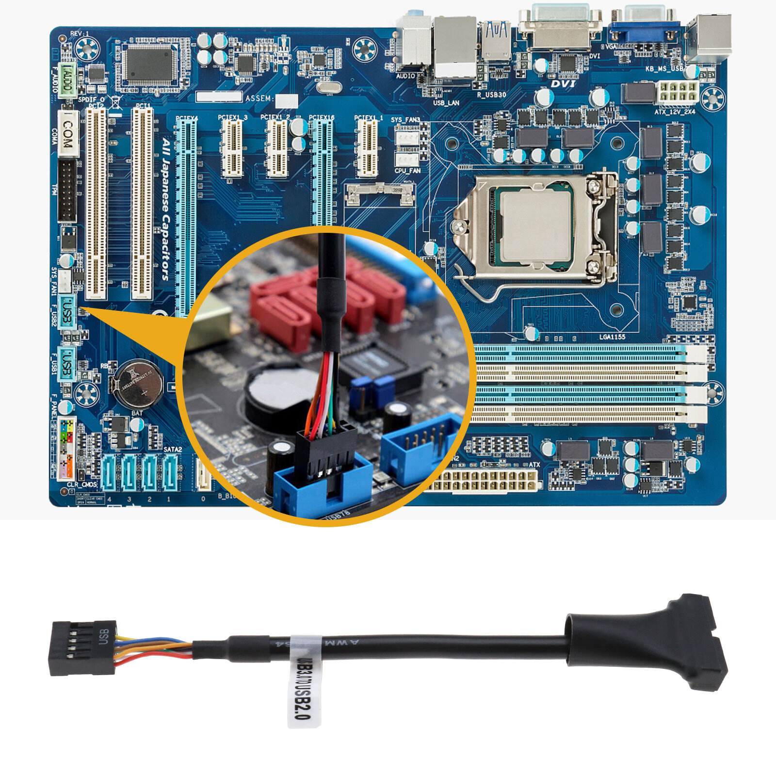 USB 3.0 Zu USB 2.0 Adapterkabel – 20-Pin Auf 9-Pin Für Motherboards, 15 Cm Länge