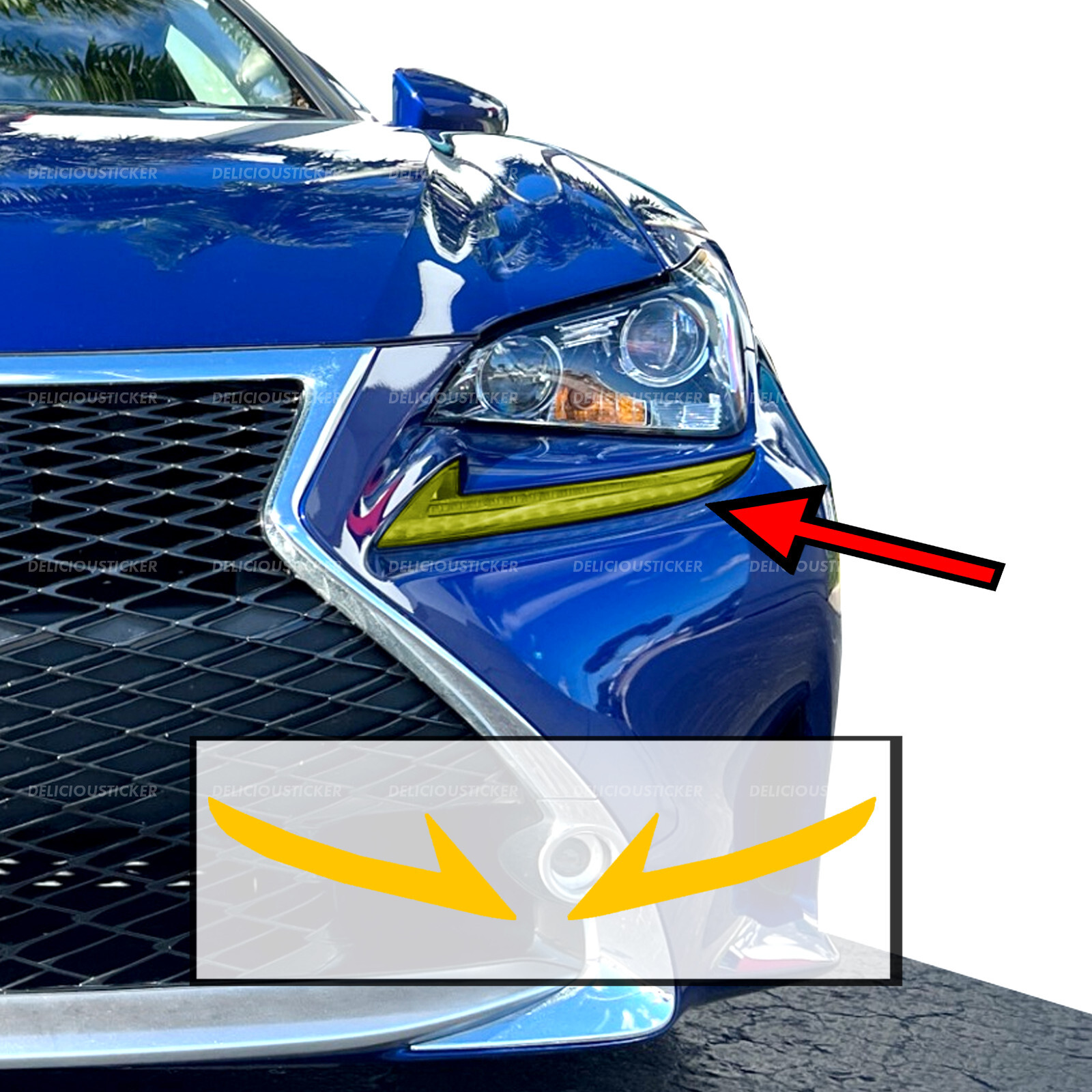 Yellow Headlight Drl Tint Overlay Vinyl For 2015-2018 Lexus RC