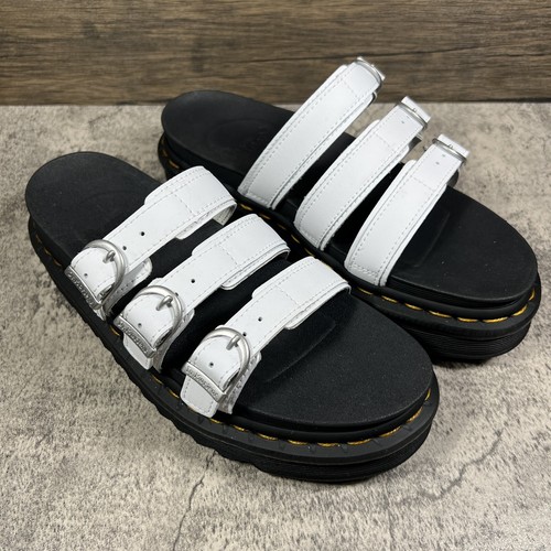 NEW Dr. Martens Blaire White Platform Slide Sandals 3 Straps