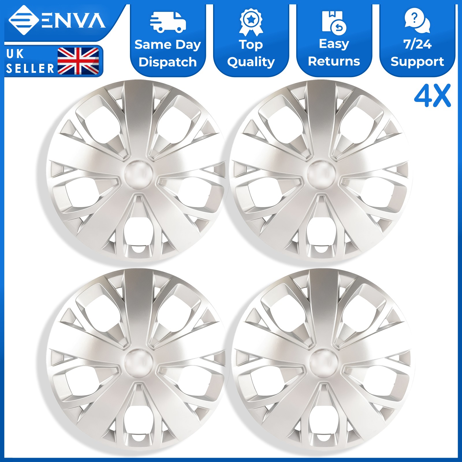 16" Inch Alloy Look Silver Wheel Trims Set of 4 Universal Tyre Hub Caps Covers