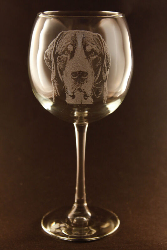New! Etched Greater Swiss Mountain Dog on Large Elegant Wine Glasses - Set of 2