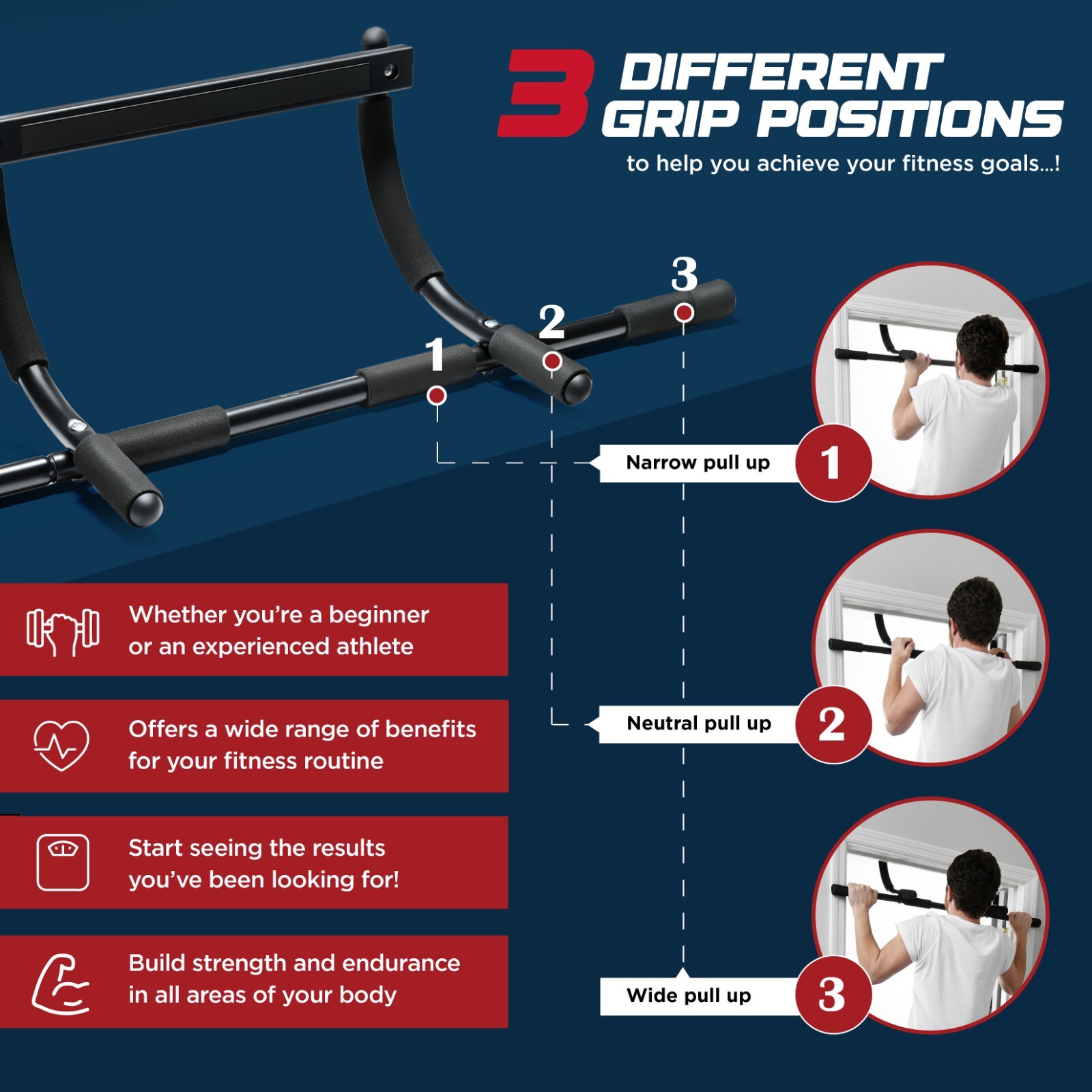 Pull Up Bar Doorway Heavy Duty Chin Up Bar Trainer for Home Gym - Up to 32" Door