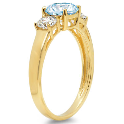 Pre-owned Pucci 1.5ct Round 3 Stone Swiss Topaz Promise Bridal Wedding Ring 14k Yellow Gold