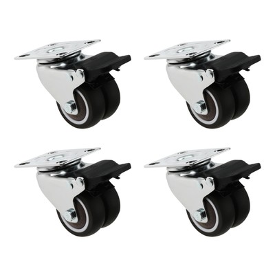 4Pcs 2 Inch Two-wheeled Furniture Swivel Casters Heavy Duty Soft Rubber Roller F