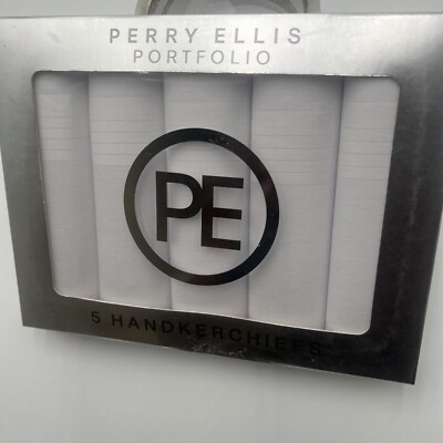 Perry Ellis Portfolio Men's 5 Pack Luxury Handkerchiefs  Cotton Blend