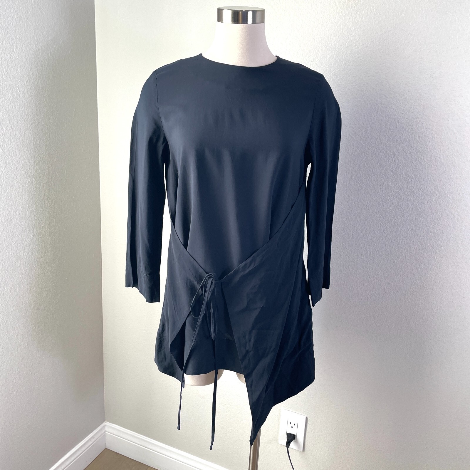 COS Womens 6 Asymmetric Wrap Top In Blue 3/4 Sleeve Shirt