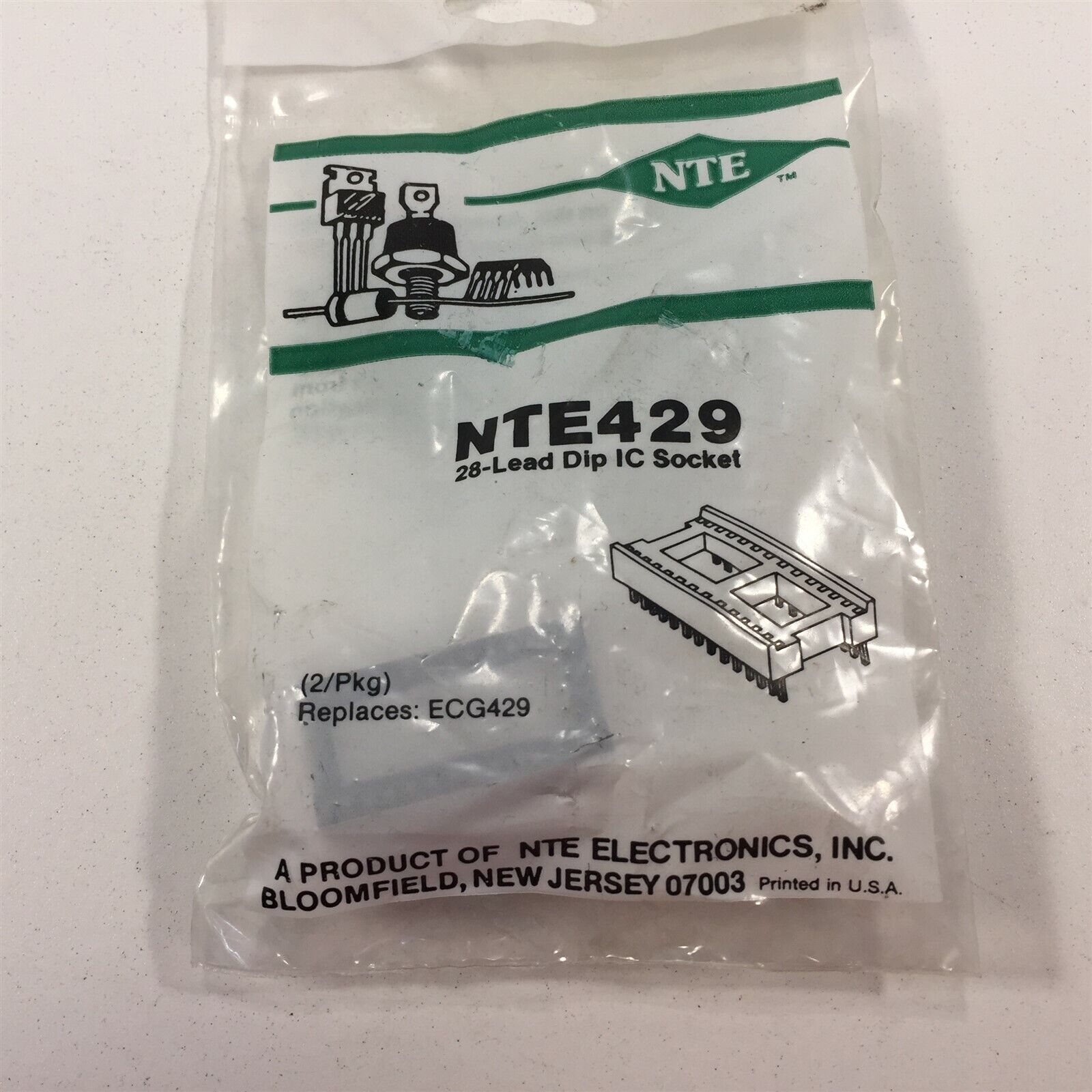 (2) NTE429 Socket for 28 Lead DIP Type Package - Lot of 2