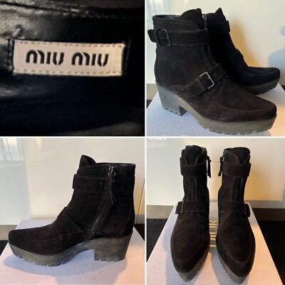 MUI MUI Black Leather Motorcycle Ankle Boots 9AUST-US/6.5UK/39EU