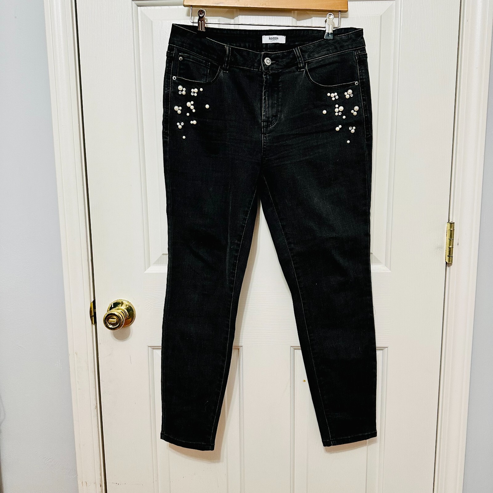 KENSIE EMBELLISHED PEARL SPARKLY BLACK JEANS SZ 10/30 | eBay