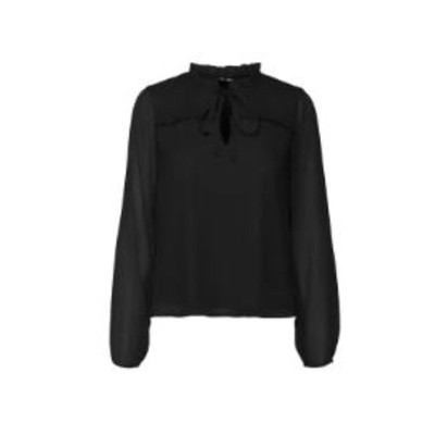  VERO MODA Ruffle Neck Long Sleeve Top (Plus)12W, BLACK