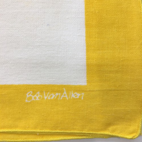 Vintage Bob Van Allen Yellow Border Cloth Napkins Set of 6 Mid Century Linens