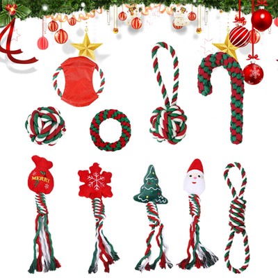 10X Dog rope Toys Puppy play Toys Braided Chew toys Teething Toys bowl Christmas