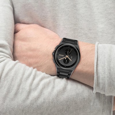 Pre-owned Hugo Boss Black Mens Chronograph Watch Steer 1514068