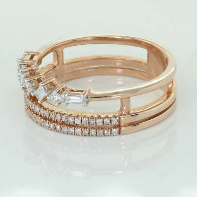 Pre-owned Jewelwesell 10k Rose Gold Baguette Round Diamond Wave Multi-row Fancy Band Ring 0.40ct In White