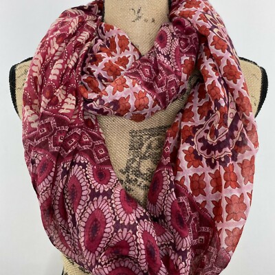 Loop Scarf Women's One Size Geometric Floral Red Pink Many Ways To Wear NEW