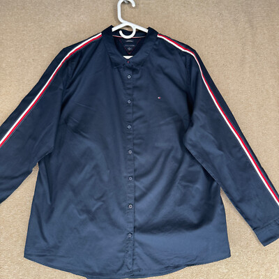 Tommy Hilfiger Women's Size XXL Solid Blue Cotton Classic Fit L/S Casual Shirt