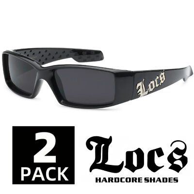 2 Pairs Mens Locs Rectangular Lowrider Biker Large Frame Wrap Around Sunglasses