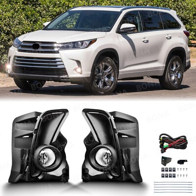 Pair For 2017 2018 2019 Toyota Highlander Fog Lights Front Bumper Lamps+Wiring