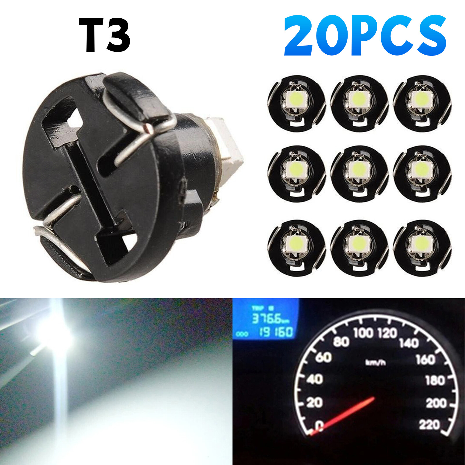 20X White T3 Neo Wedge LED Dash Switch Lamp A/C Climate Control HVAC Light Bulbs