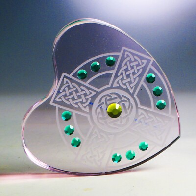 Irish Cross Heart  Crystal Pink Mini Paperweight designed by Ray Lapsys