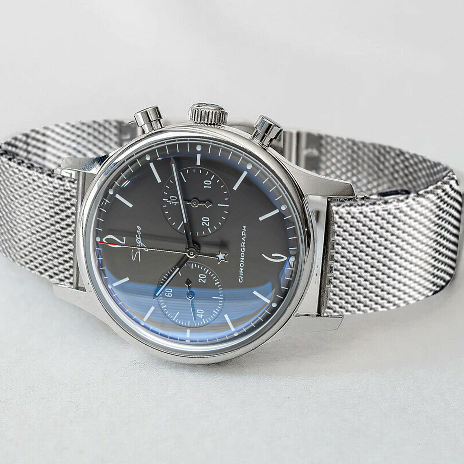 Pre-owned Sugess Gradient Grey Swan Neck Domed Mechanical Watch Seagull 1963 Su1901f022sn