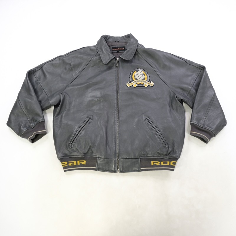 Rare Vintage ROCAWEAR NY Spell Out Full Zip Leather Jacket Rare Vintage ROCAWEAR NY Spell Out Full Zip Leather Jacket