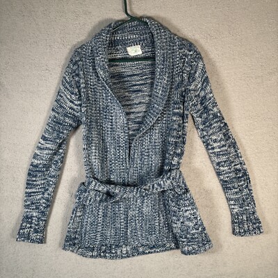 VTG Women s Sears JR Bagana SZ M Blue Knit Open Front Sweater Belted Longsleeve