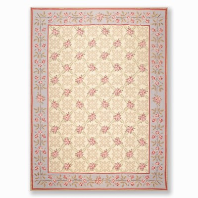 9 x 12' Asmara Hand Woven Floral Trellis Wool French Needlepoint Area Rug Beige