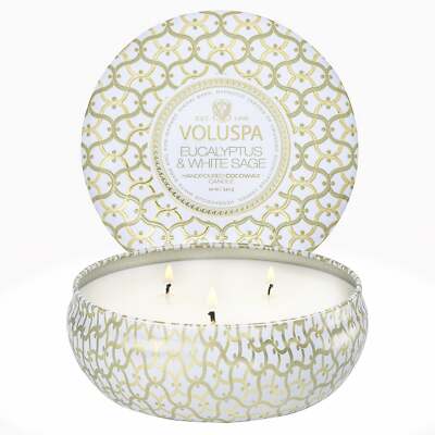 VOLUSPA / 3 WICK TIN CANDLE /EUCALYPTUS & WHITE SAGE