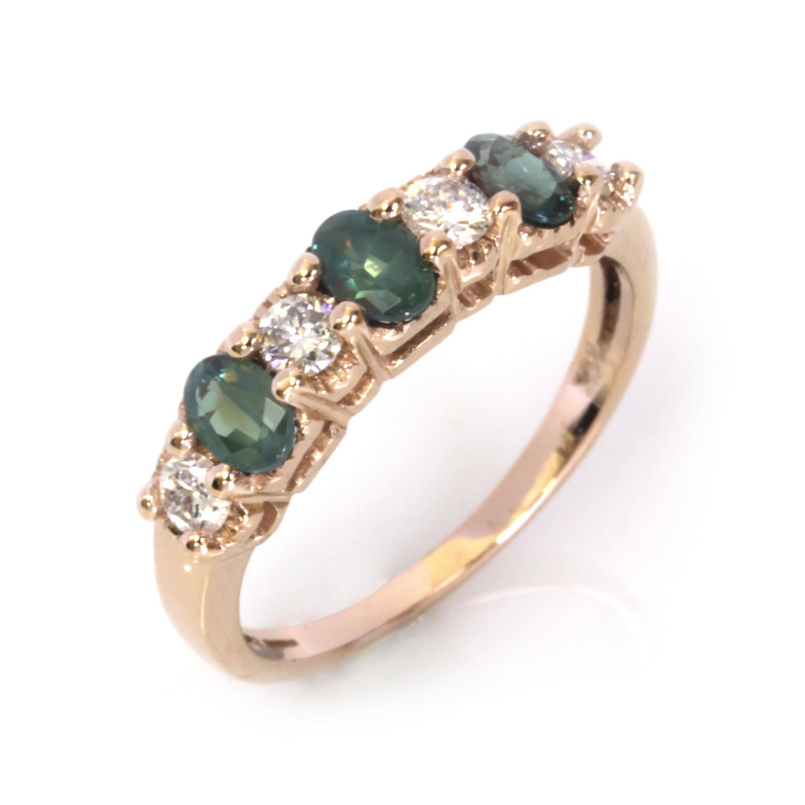 Pre-owned Jewelry By Arsa 1 Ctw Natural Color Change Alexandrite Diamond Solid 14k Rose Gold 7 Stone Ring In Green