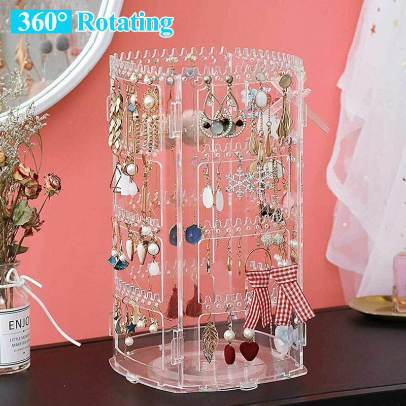 360 Rotating Earring Holder 4 Tiers Jewelry Storage Organizer Display Stand Rack