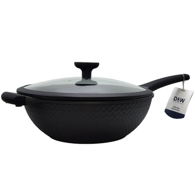 D&W Premium Cookware 12in All-In-One WOK Pan with Lid Non-stick Black 2 Handles
