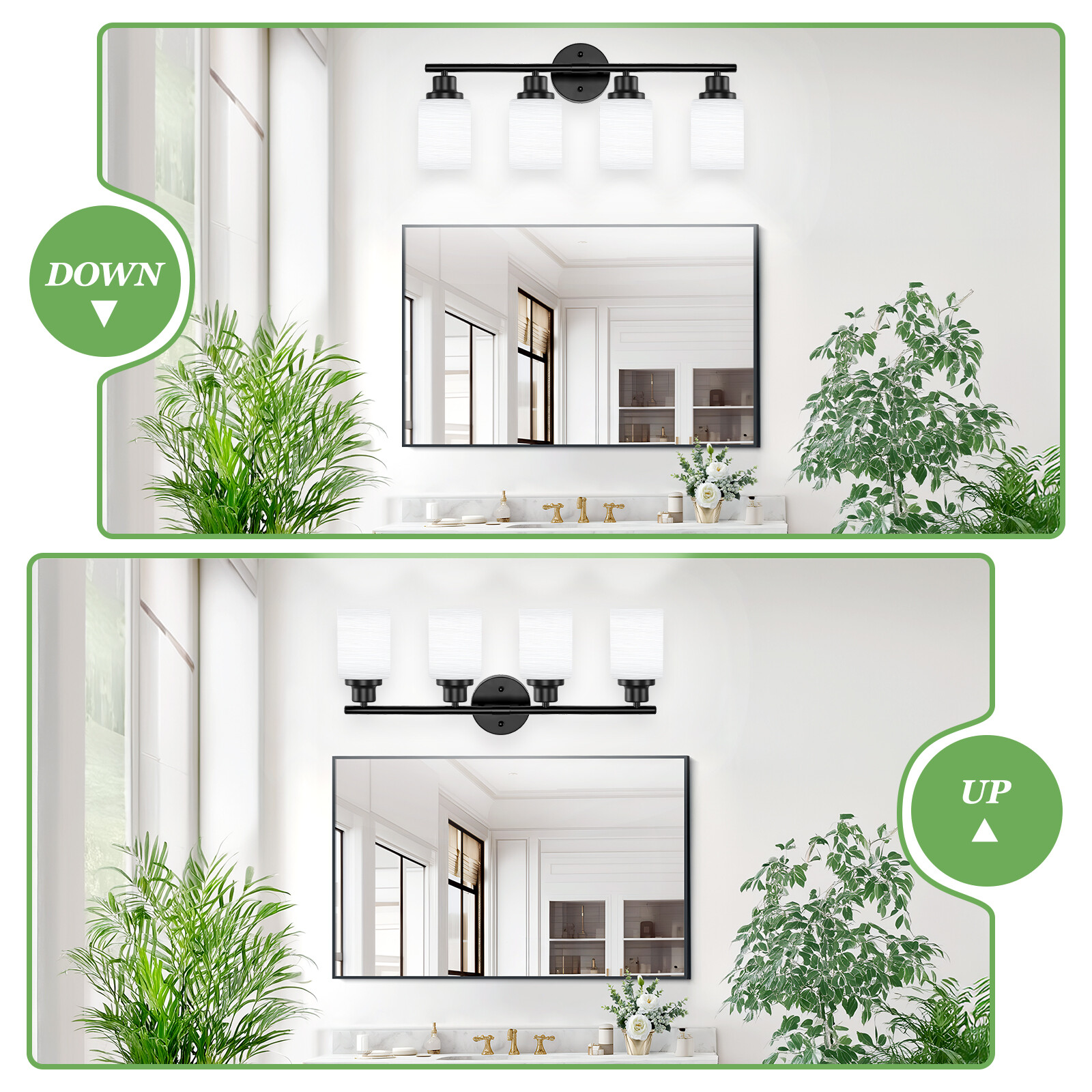 4 Lights LED Black Modern Vanity Light For Bathroom Mirror Wall Lamp Fixture