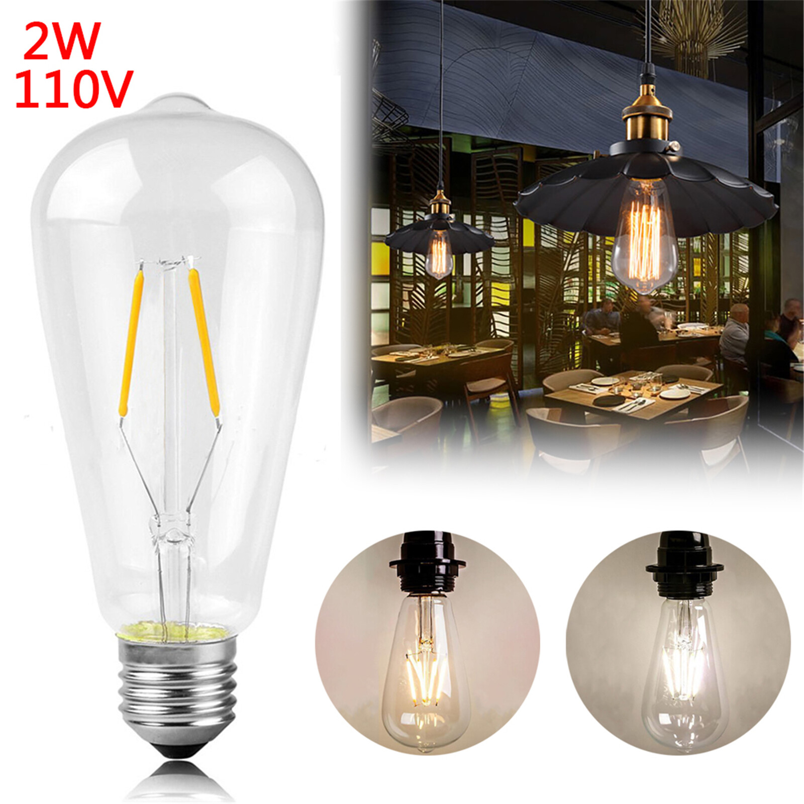 2w St64 Clear Glass Edison Bulb For String Light Replacement