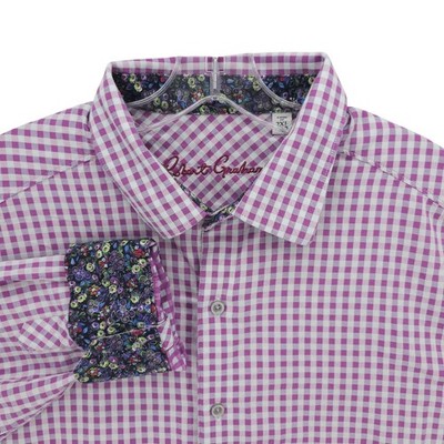 ROBERT GRAHAM Shirt Flip Cuffs Long Sleeve Check Floral Classic Fit Cotton 2XL
