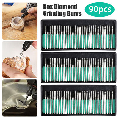 90 Pcs Diamond Burr Bits Drill Set For Dremel Rotary Multi Tool Accessories Kit
