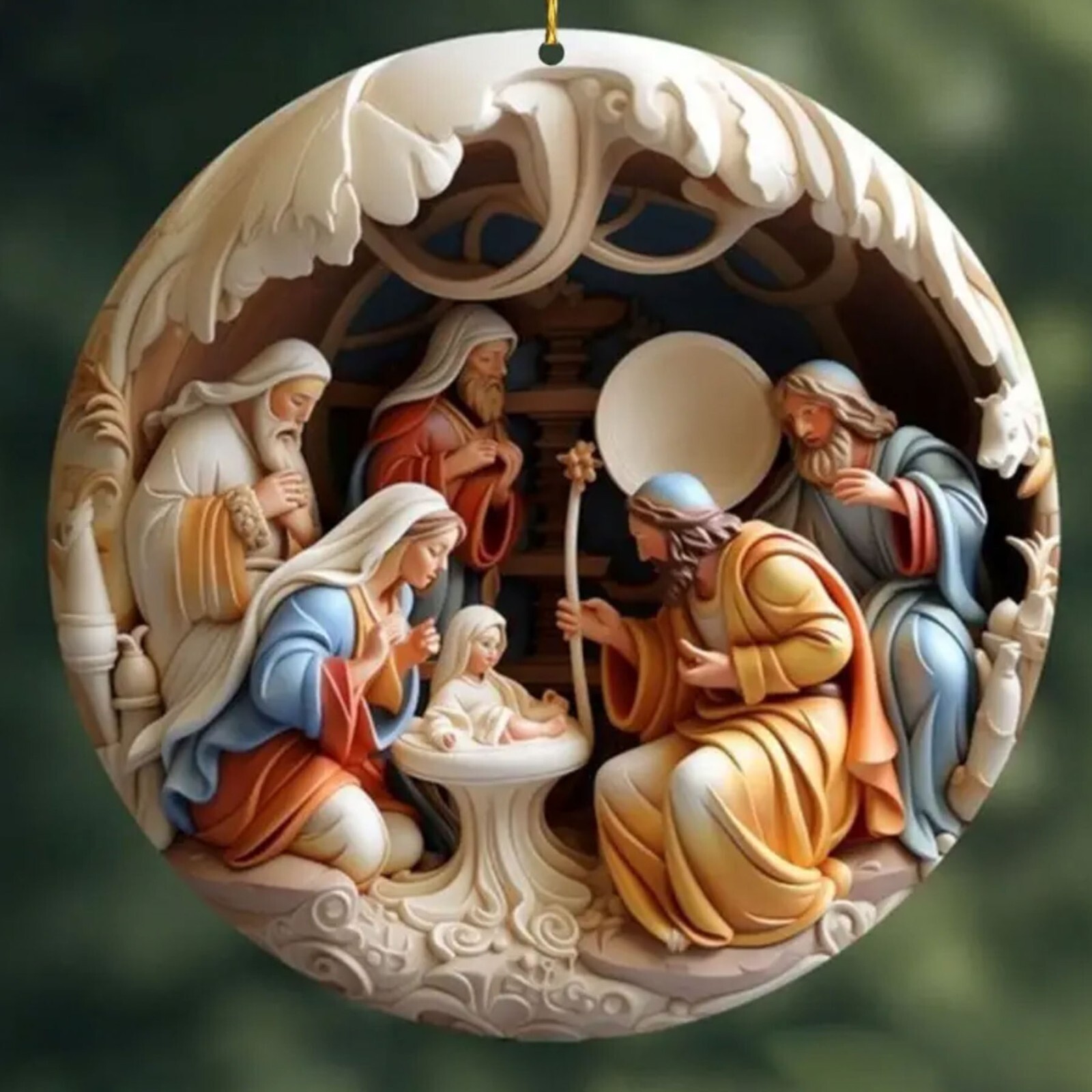 6× Vintage Birth of Jesus Nativity Scene Christmas Ornaments 2D Wooden Decor USA