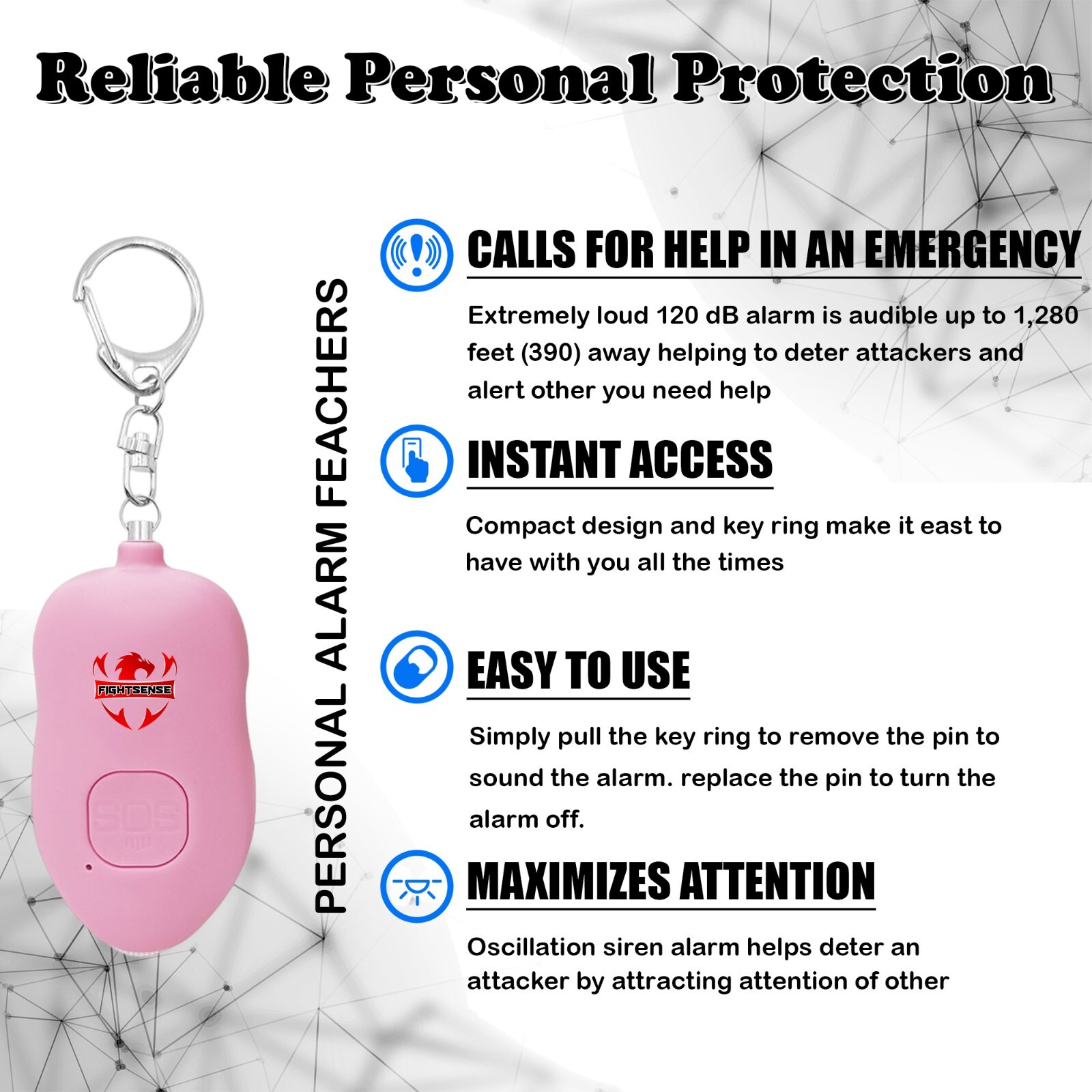 Fightsense Self Defense Keychain, Personal Safety Alarm & Pepper Spray Combo