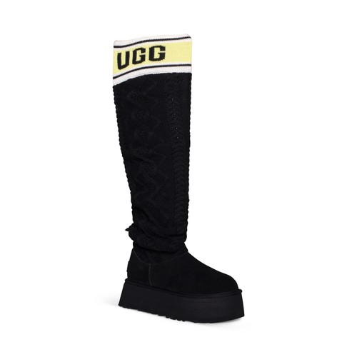 Pre-owned Ugg Classic Sweater Letter Tall Black Sheepskin Women's Boots Size Us 8/uk 6
