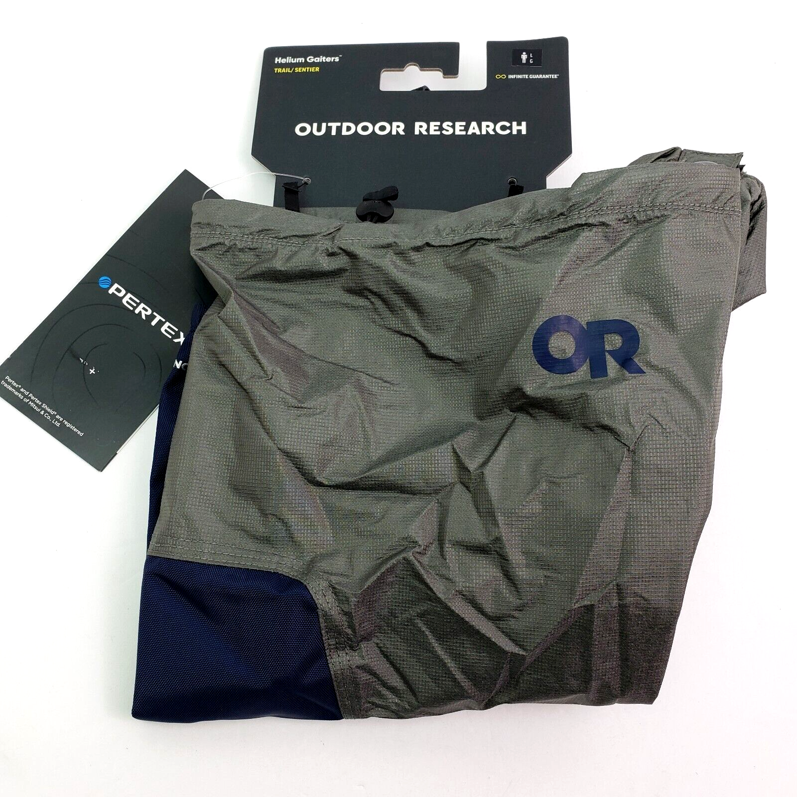 Outdoor Research Pertex Mens Sz L Pewter Naval Blue Trail Boot Helium Gaiters
