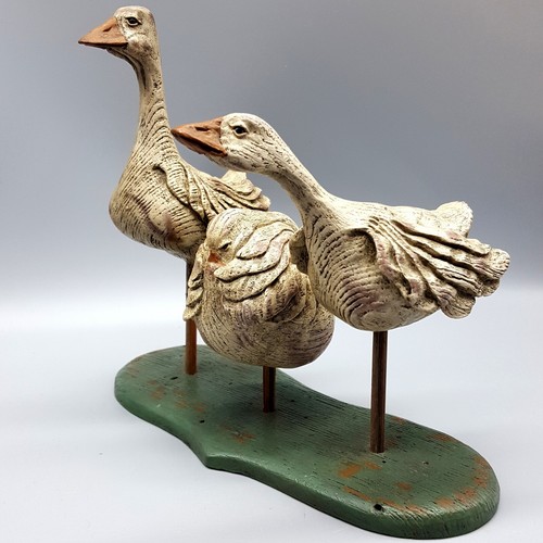 Gaggle of Garrulous Geese Statue VTG Folk Art Style Primitive Goose Decor AM1077