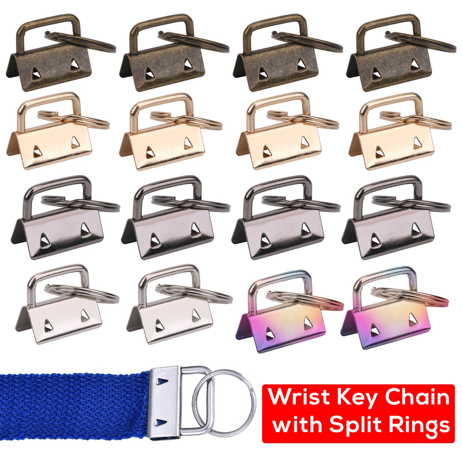 5-50x Key Fob Hardware Wristlet Set 25mm Wrist Key Chain with Ring Webbing Belts