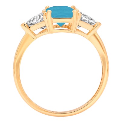 Pre-owned Pucci 3 Emerald Trillion 3stone Turquoise Stone Promise Wedding Ring 14k Yellow Gold In D