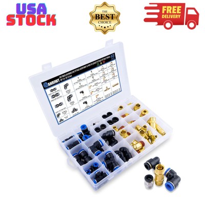 48PCS DOT Air Line Fittings Assortment, 1/4'' 3/8'' 1/2'' Push to Connect Fittings
