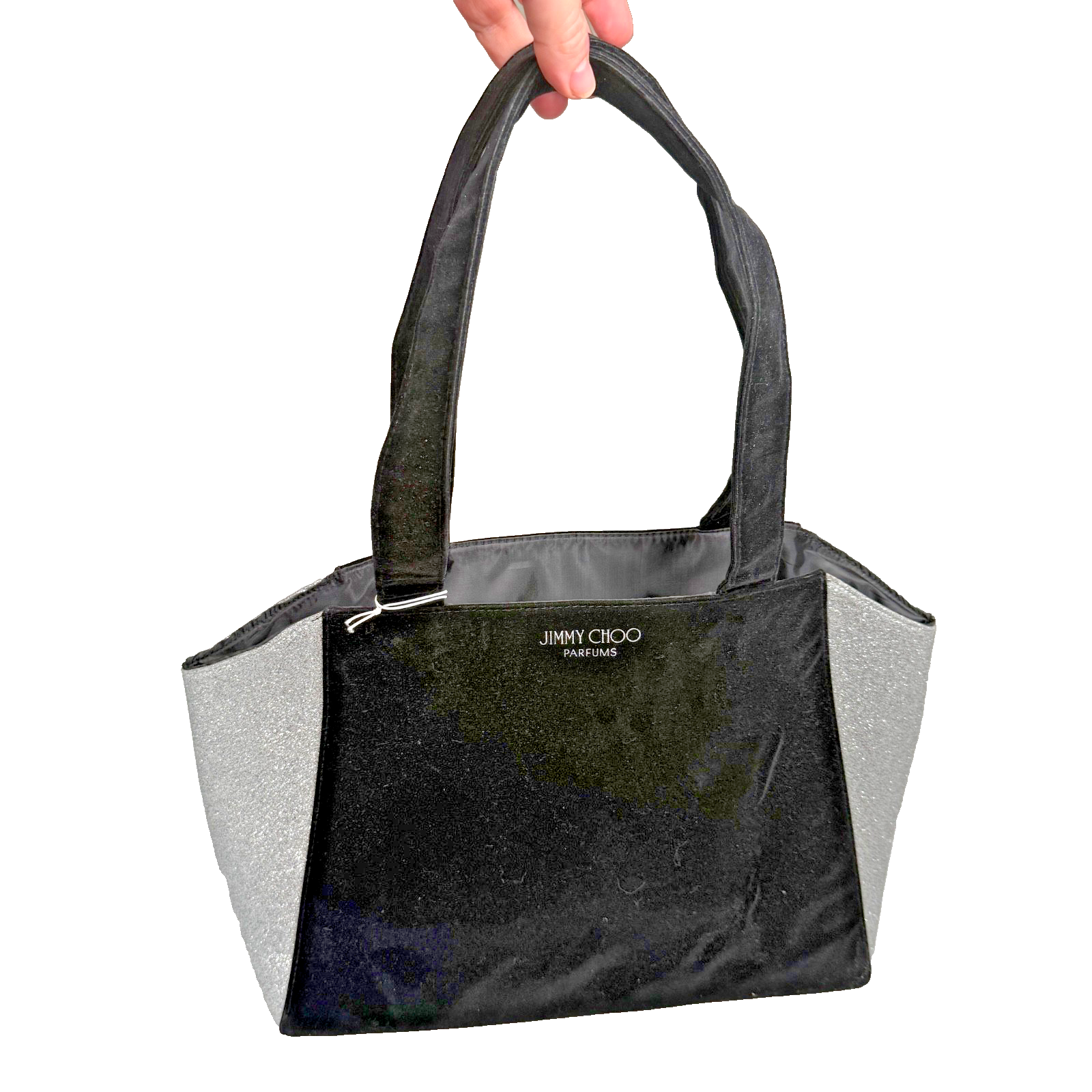 JIMMY CHOO ブラックスワロフスキー トートバッグ Jimmy Choo Parfums Tote Bag Black Velvet Silver Sparkle Panels 18
