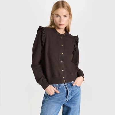 Clare V Le Snap Cardigan, Chocolate Brown Size M, Super soft Cotton Fleece Top